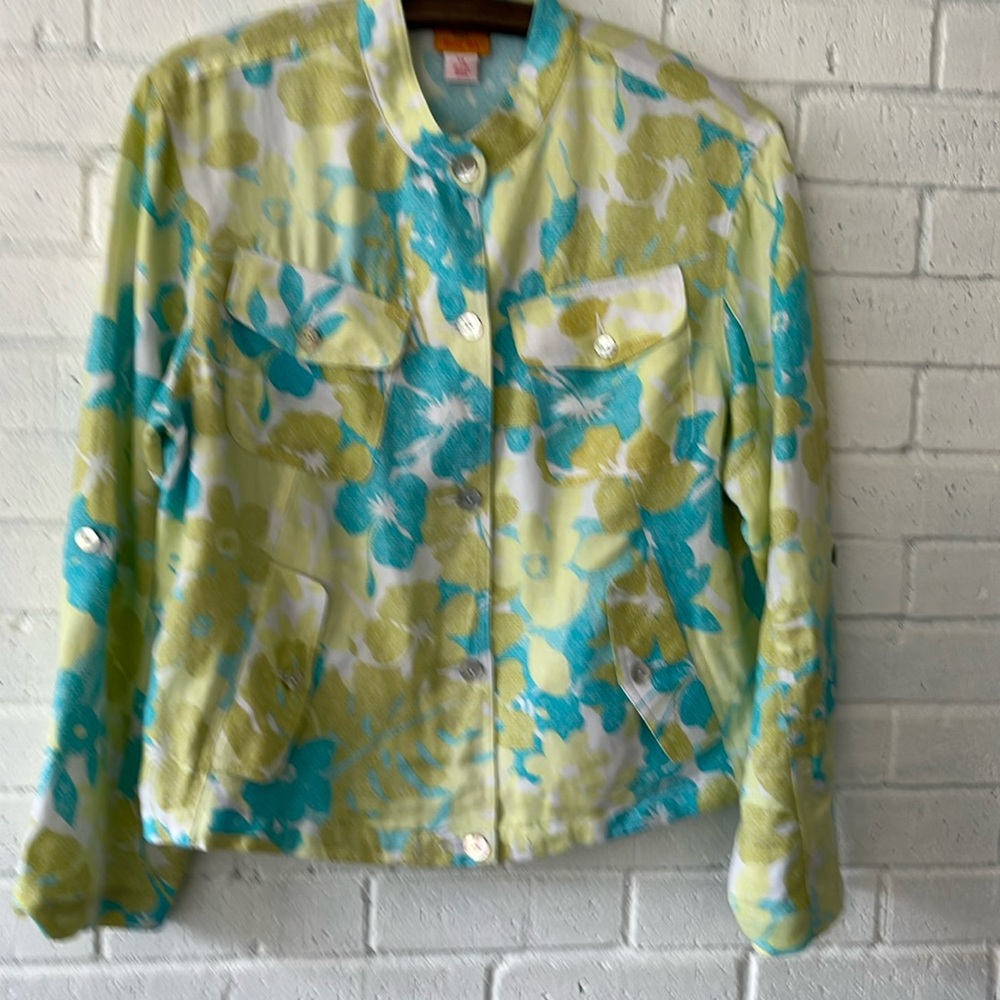 Ruby Rd. Floral Print Jacket Sz 14 Linen Rayon Blend Casual Summer Resortwear.
